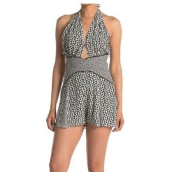 Reiss Mixed Black and White Pattern Halter Romper - Picture 2 of 10